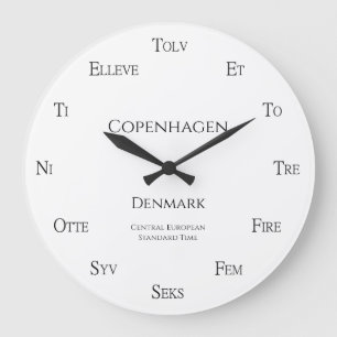 Danish Numbers Personalized City Country Time Zone Large Clock