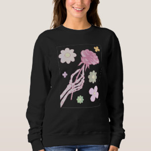 Danish Pastel Aesthetic Skeleton Hand Red Rose   Sweatshirt