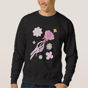 Danish Pastel Aesthetic Skeleton Hand Red Rose   Sweatshirt