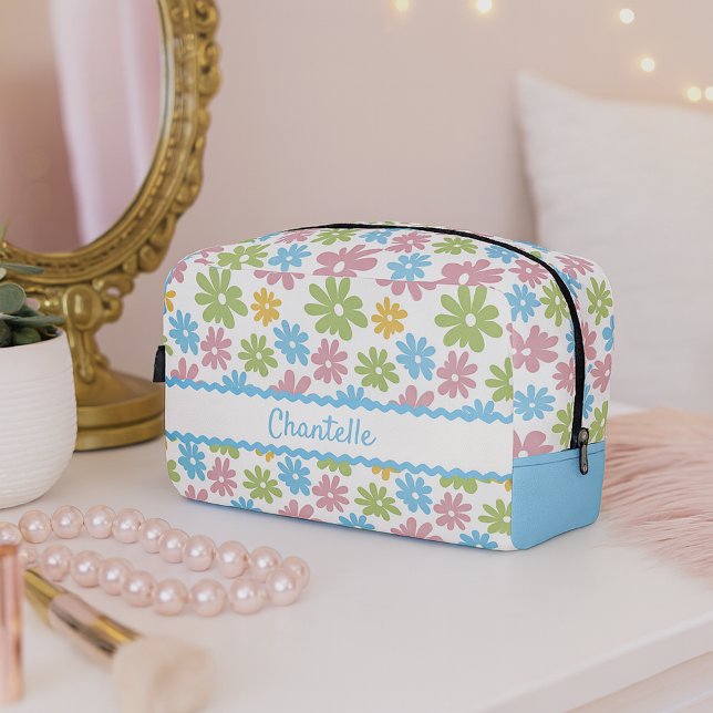 Danish Pastel Blue Blush Pink Green Floral Pattern Dopp Kit (Creator Uploaded)