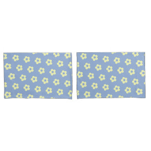 Danish Pastel Blue Yellow Cute Daisy Pattern Pillowcase