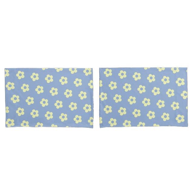 Danish Pastel Blue Yellow Cute Daisy Pattern Pillowcase (Front-Set)