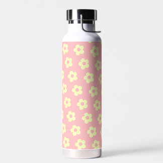Danish Pastel Pink Yellow Cute Daisy Pattern Water Bottle