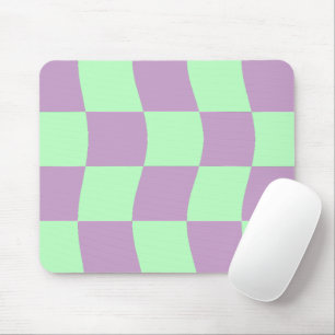 Danish Pastel Purple Green Wavy Checkerboard Mouse Pad