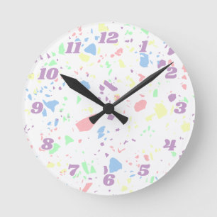 Danish Pastel Rainbow White Terrazzo Numbered Round Clock