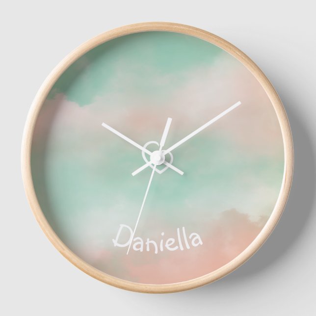 Danish Pastel Turquoise and Blush Pink  Clock (Front)