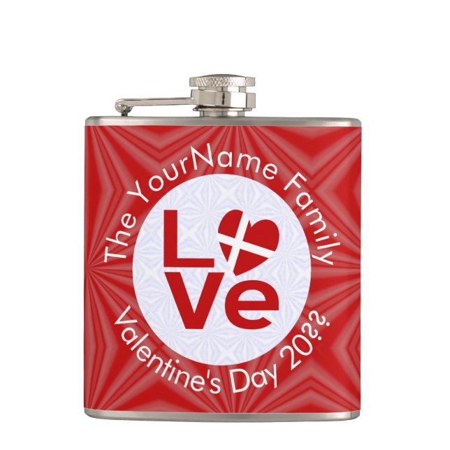 Danish Red LOVE Flag Personalised  Hip Flask (Front)