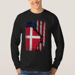 Danish ROOTS Half American Flag Patrioitc Denmark T-Shirt
