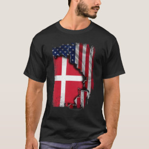Danish ROOTS Half American Flag Patrioitc Denmark T-Shirt