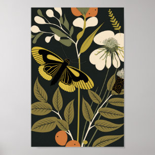 Danish Scandinavian Butterfly Floral Boho Art Poster