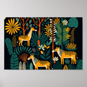 Danish Scandinavian Dark Forest Animals Boho Art Poster