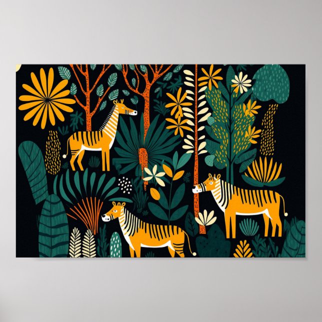 Danish Scandinavian Dark Forest Animals Boho Art Poster (Front)