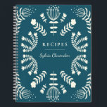 Danish Teal Blue Folk Flowers Personalised Recipe Notebook<br><div class="desc">A beautiful blank recipe book with a modern Scandinavian style folk flower illustration cover in teal blue,  personalised with your name.</div>