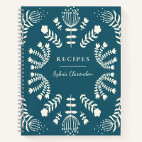 Danish Teal Blue Folk Flowers Personalised Recipe