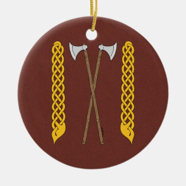 Danish/Viking Axes Crossed with Plaitwork Ceramic Tree Decoration (Front)
