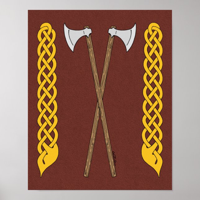 Danish/Viking Axes Crossed with Plaitwork Poster (Front)