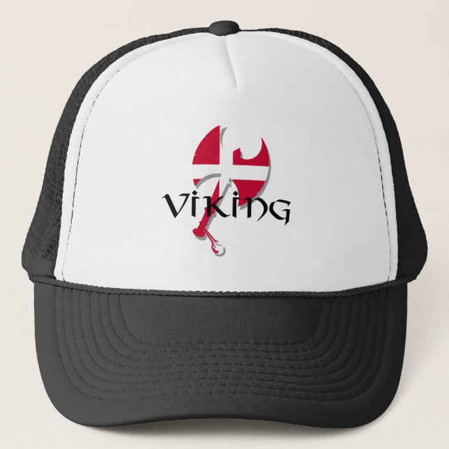 Danish Viking Denmark flag Axe Trucker Hat (Front)