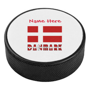 Danmark Dannebrog Red Personalisation Hockey Puck