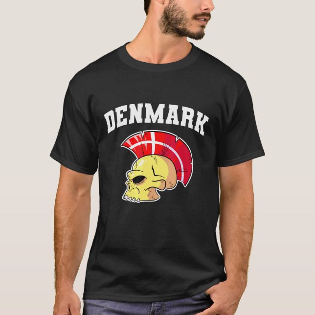 Danmark Flag Mohawk Skull National Denmark Team Su T-Shirt (Front)