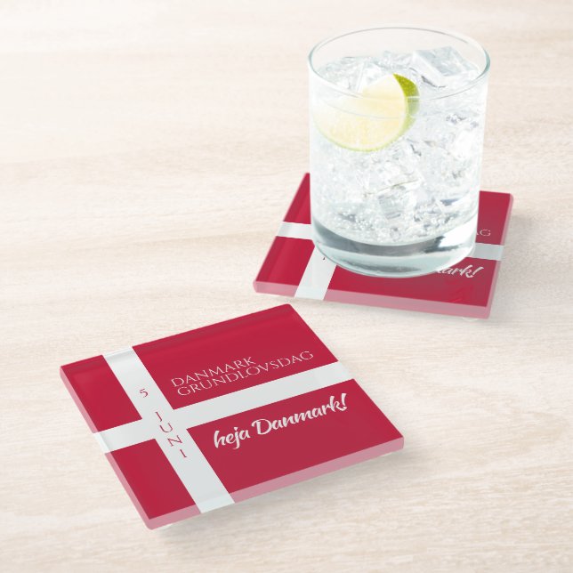 Danmark Grundlovsdag Danish National Day Flag Glass Coaster (Angled)