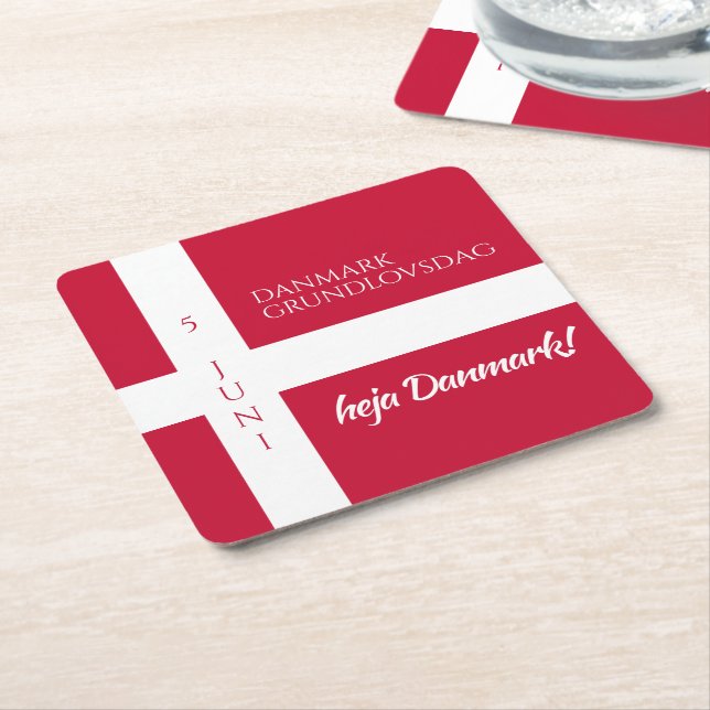 Danmark Grundlovsdag Danish National Day Flag Square Paper Coaster (Angled)