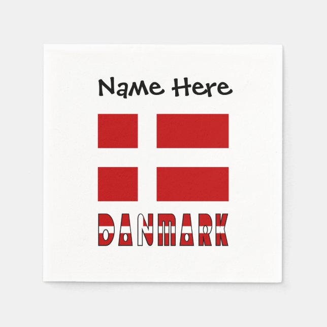 Danmark og Dannebrog Personalised Name Paper Napkin (Front)