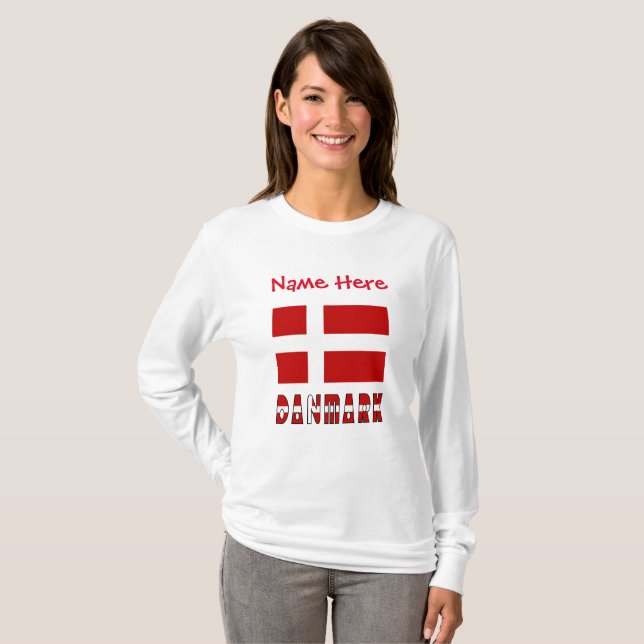 Dannebrog o Danmark Red Personalisation  T-Shirt (Front Full)