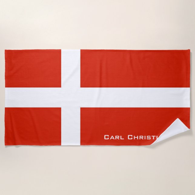 Dannebrog; The Official Flag of Denmark Beach Towel (Front)