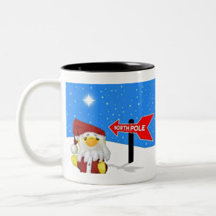 Danny Duck as Santa heads to the North Pole. Two-Tone Coffee Mug