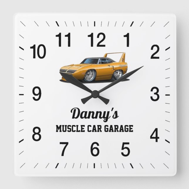 Danny's Muscle Car Garage Square Wall Clock (Front)
