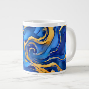 Danse Royale Rich Royal Blue Gold Flowing Abstract Large Coffee Mug