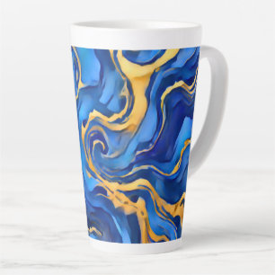 Danse Royale Rich Royal Blue Gold Flowing Abstract Latte Mug
