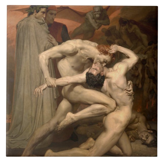 Dante and Virgil in Hell (by Bouguereau) Ceramic Tile (Front)