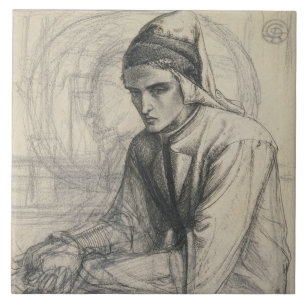 Dante in Meditation Holding a Pomegranate, c.1852 Ceramic Tile