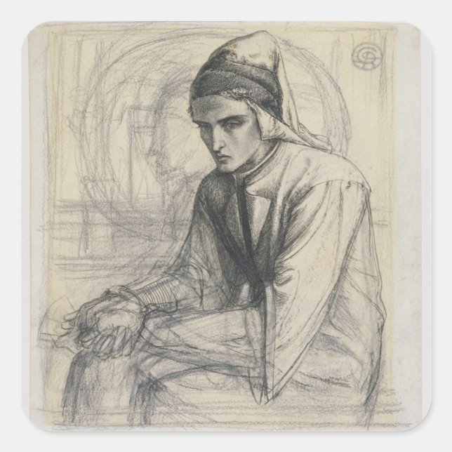 Dante in Meditation Holding a Pomegranate, c.1852 Square Sticker (Front)
