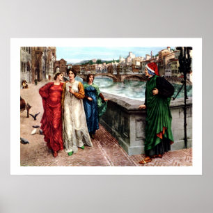 Dante meets Beatrice in Florence fine art painting Poster