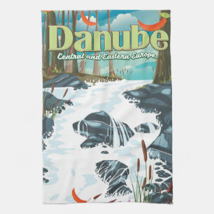 Danube European River Travel poster Tea Towel