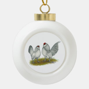 D'Anvers Self Blue Bantams Ceramic Ball Christmas Ornament
