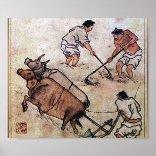 Danwon Nongali Korean rice field ploughing Poster