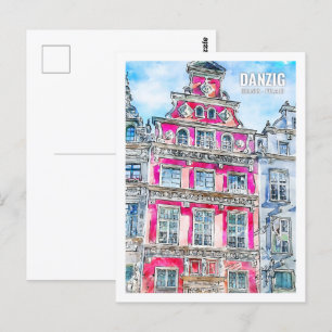 Danzig Gdansk Poland Travel Watercolor Sketch Postcard