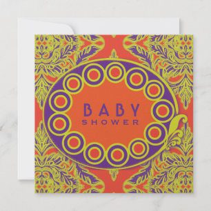 Dapatical Damask Orange, Purple and Lime Invitation