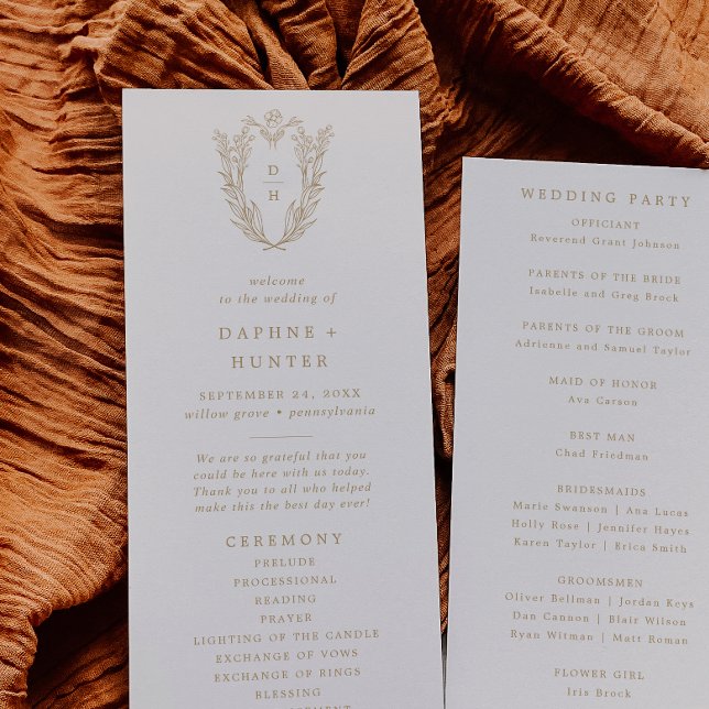 DAPHNE Botanical Cream Gold Minimalist Wedding Program (DAPHNE Botanical Cream Gold Minimalist Wedding Program)