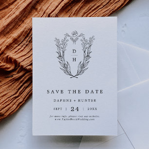 DAPHNE Classic Elegant Black White Floral Wedding Save The Date