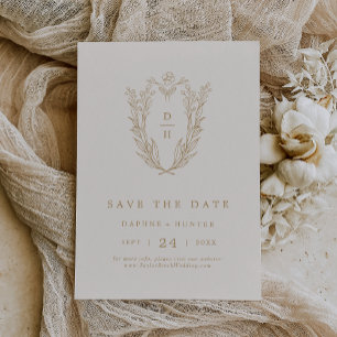 DAPHNE Cream Gold Minimal Simple Botanical Wedding Save The Date