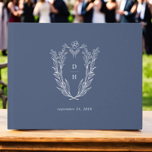 DAPHNE Dark Blue White Modern Botanical Wedding Guest Book