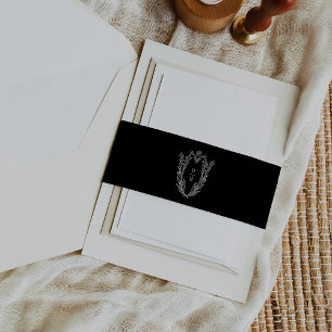 DAPHNE Elegant Dark Black Formal Classic Wedding Invitation Belly Band