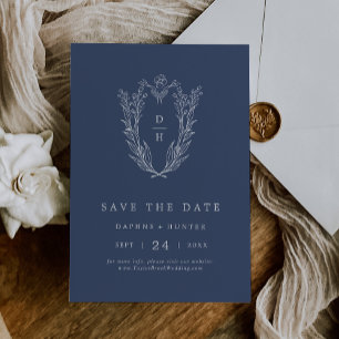 DAPHNE Elegant Dark Blue Minimal Simple Wedding Save The Date