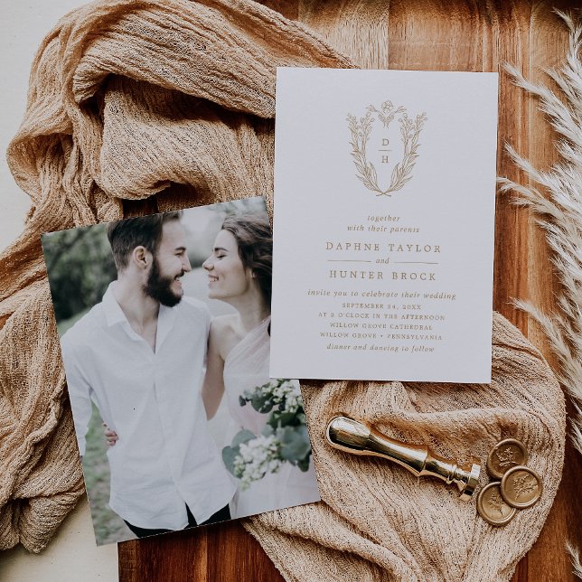 DAPHNE Elegant Gold White Classic Photo Wedding Invitation (DAPHNE Elegant Gold White Classic Photo Wedding Invitation)