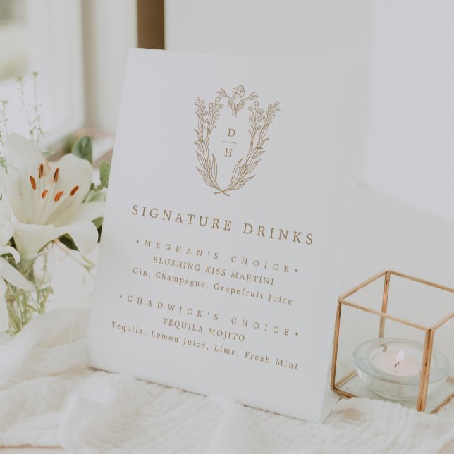 DAPHNE Elegant Gold White Wedding Signature Drink Pedestal Sign (DAPHNE Elegant Gold White Wedding Signature Drink Pedestal Sign)