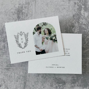 DAPHNE Flat Black White Minimalist Photo Wedding Thank You Card